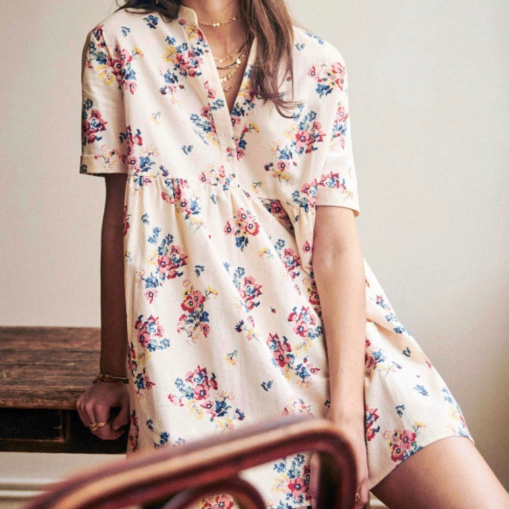 Sézane Theia Dress. Sz 36. Floral on beige.